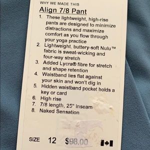 NWT Lululemon 7/8 length Align pants
